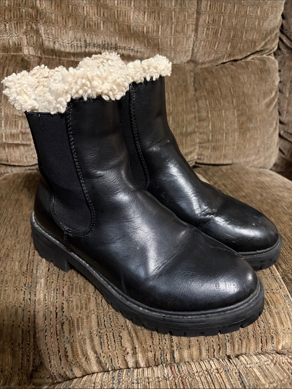 Women’s Black Leather Faux Shearling Ankle Boots